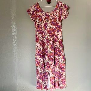 Vtg 90s Floral Pacific ID Cotton Maxi Dress L